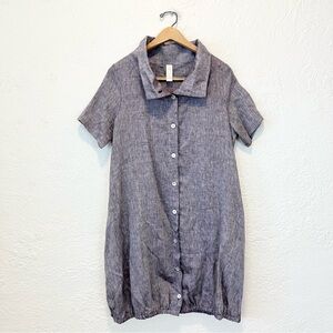 Chalet Tunic Top Dress Linen Lagenlook Bohemian Minimalist Gray Purple Small S